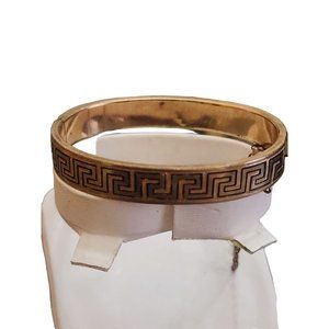 Antique Greek Key & Floral Childs Gold Filled Bangle Bracelet w/ Enamel (A3621)